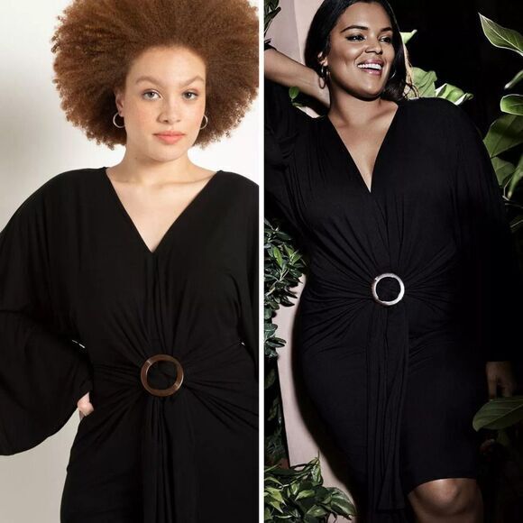 NEW Eloquii black Dolman Sleeve Belted Waist Dress, 14/16 - Picture 2 of 16